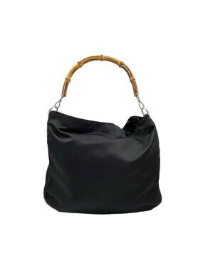 Gucci Bamboo Enamel Leather Canvas Black Handbag Silver